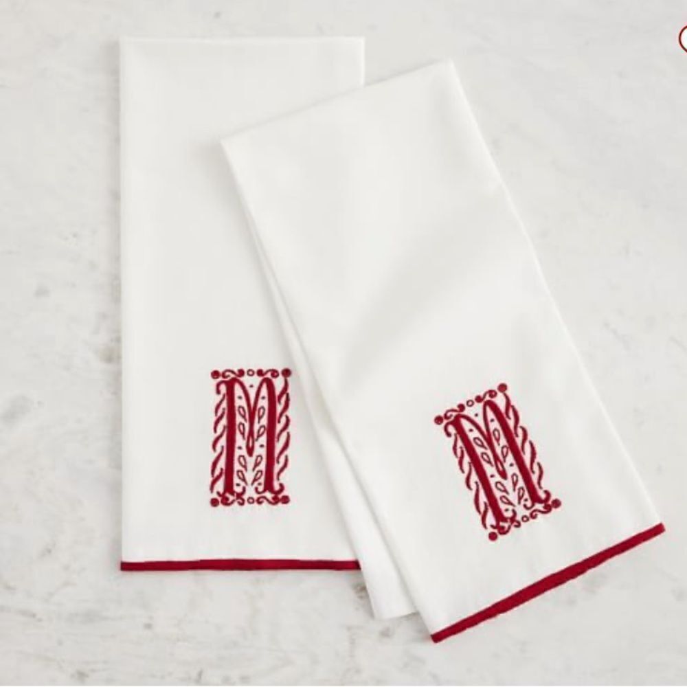 Pottery Barn “J” Nordic Alphabet Cotton/Linen Tea Towels - Set Of 2